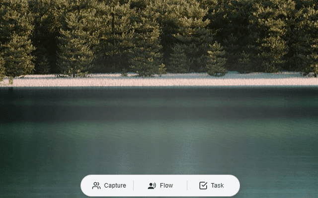 Optiverse Desktop dynamic island navigation showing Capture, Flow, and Task — one click away