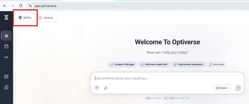 MCP button on the Optiverse homepage