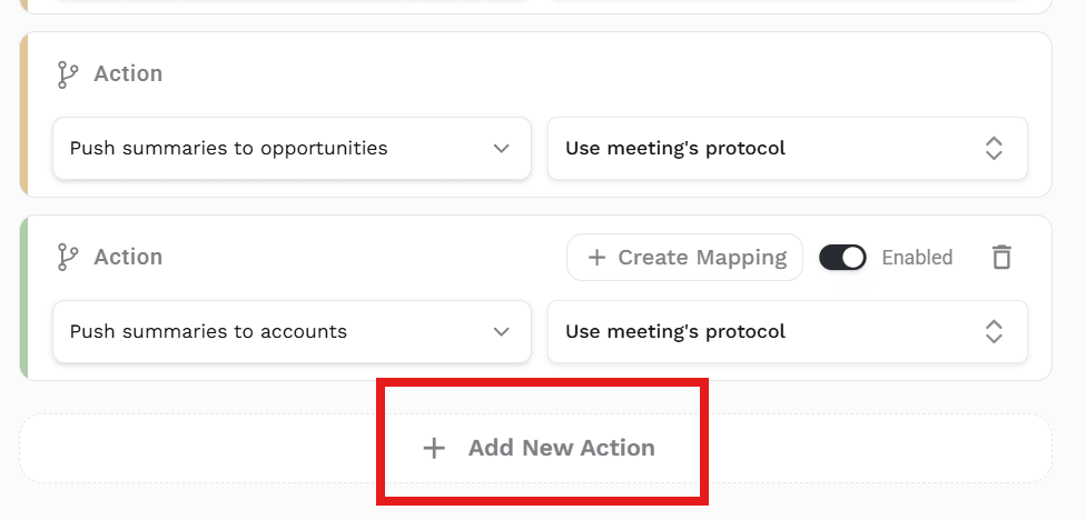 Configured Dynamics 365 actions with the Add New Action button below them