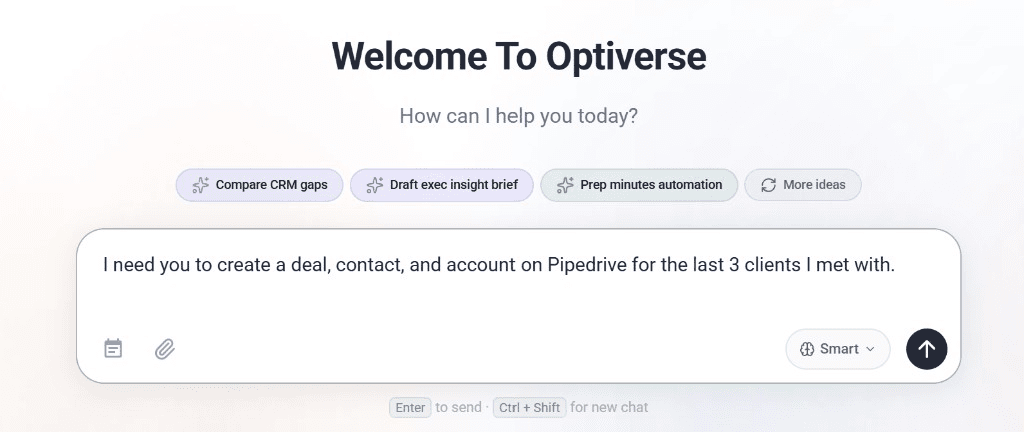Asking the assistant to create Pipedrive records from recent meetings