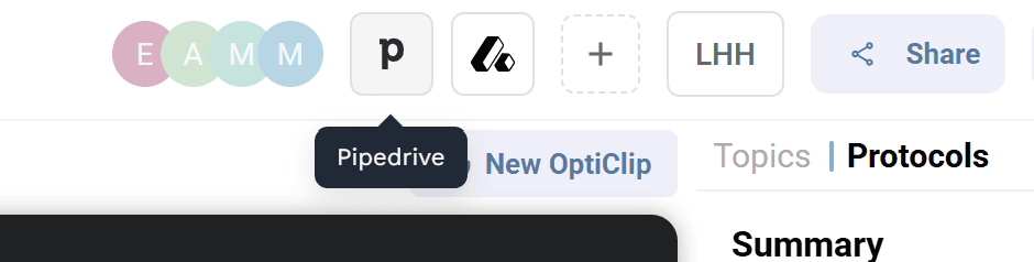 Pipedrive quick access icon on the meeting recording page