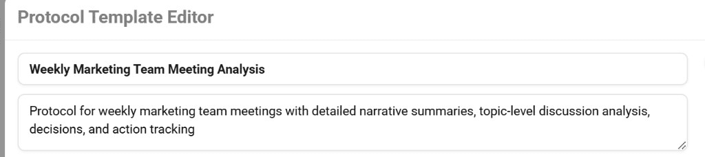 The Protocol Template Editor header showing the protocol title and description fields