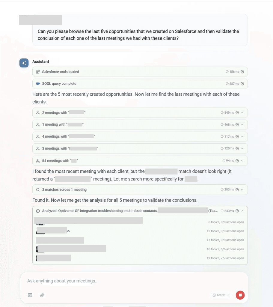 AI browsing Salesforce opportunities and validating against meeting conclusions