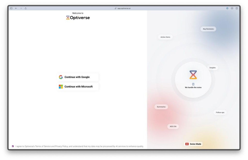 Optiverse login page showing Continue with Google and Continue with Microsoft options