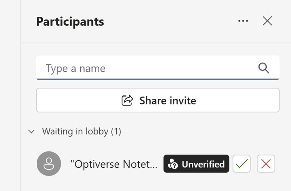Optiverse Notetaker waiting in the Teams lobby to be admitted