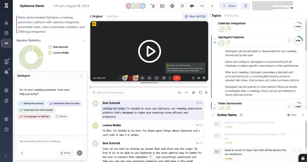 Meeting summary page showing transcript and AI summary